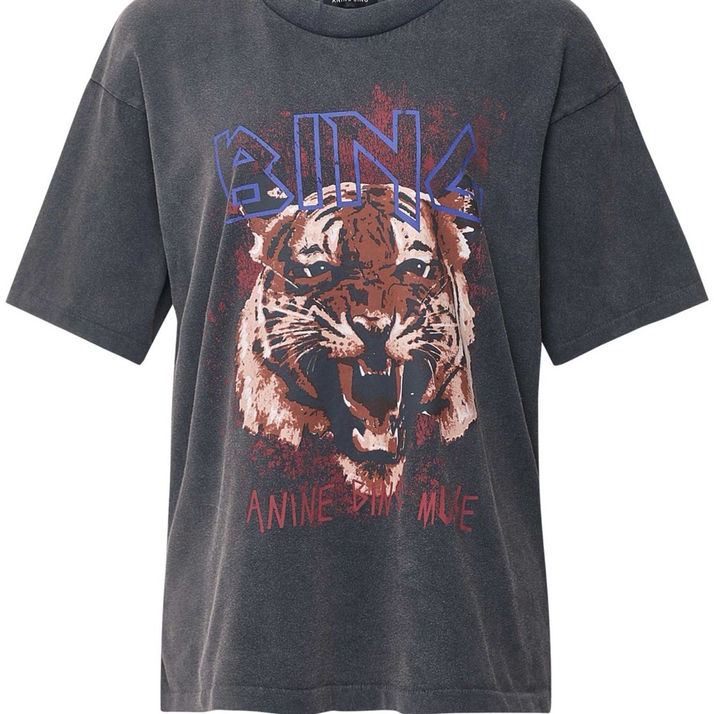 Anine Bing Tiger Charcoal Gray T-Shirt XS